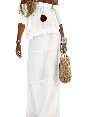 White Off-Shoulder Maxi Dress
